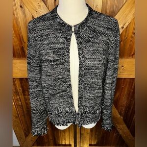 Tahari Cardigan Sweater Knit Top Fringe Trim Women’s Size Small